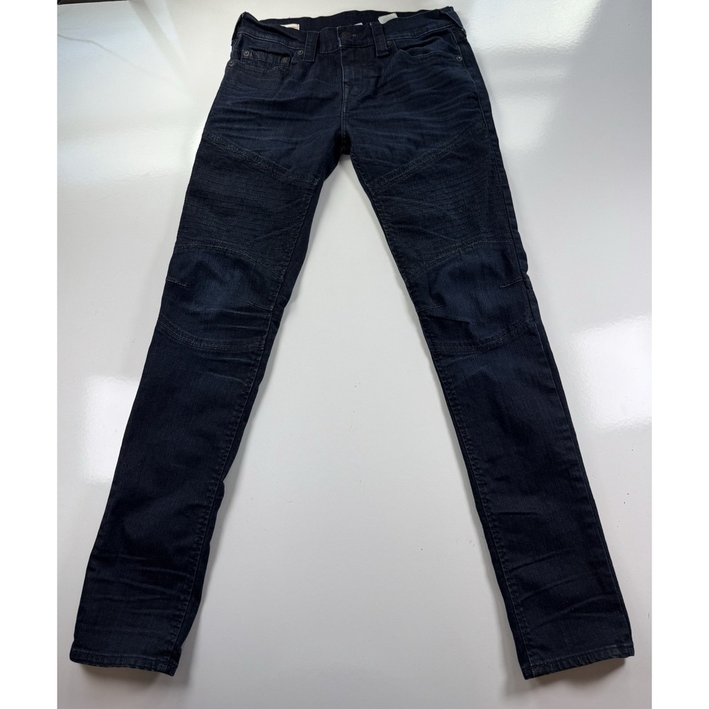 True Religion Jean Mens 30 Rocco Relaxed Skinny Moto Dark wash Stretch Zip denim